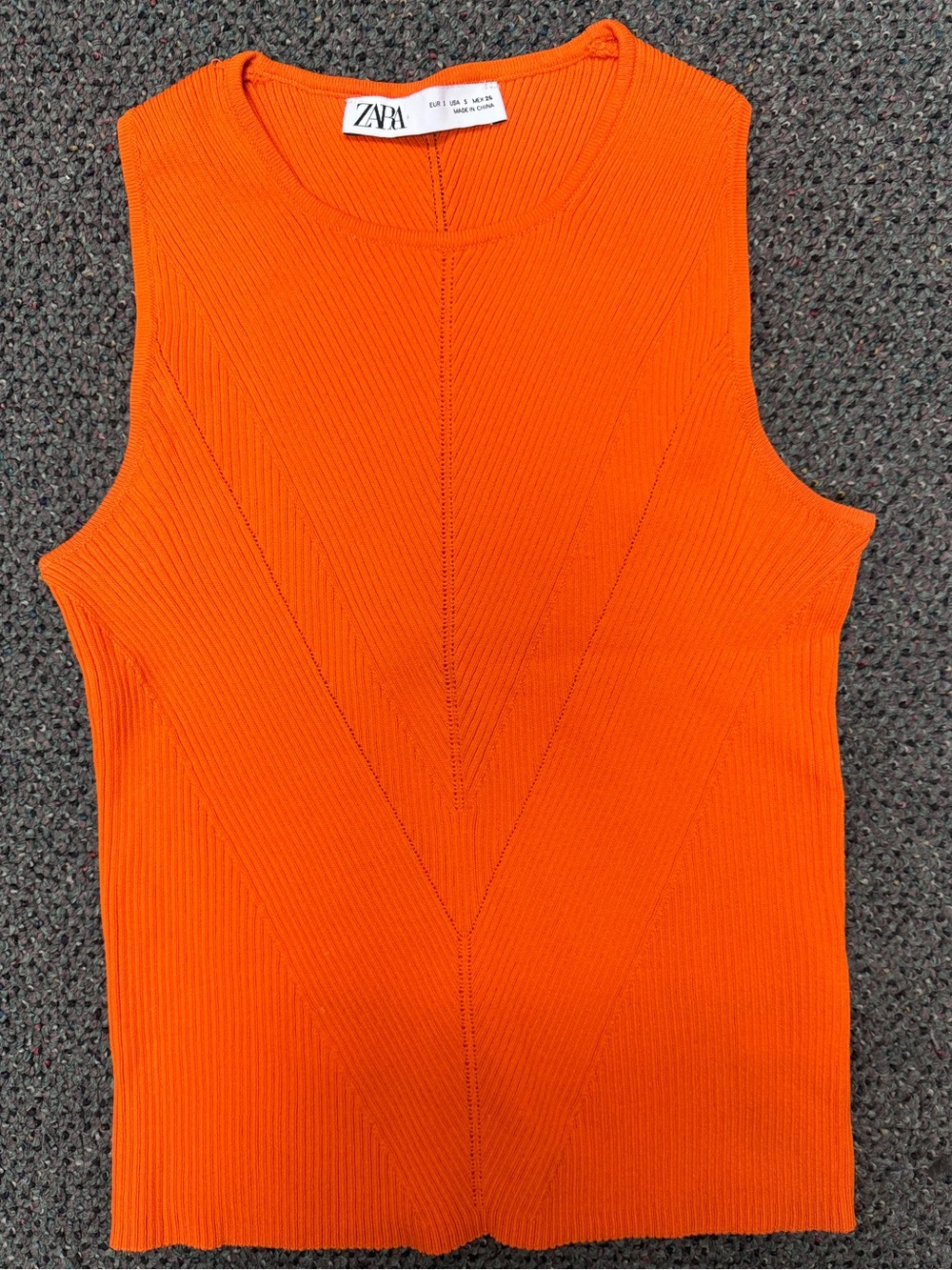 ZARA Bright Orange Ribbed Sleeveless Top